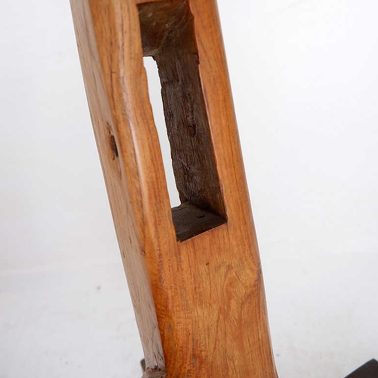 Vintage Brutalist wood standing coat rack