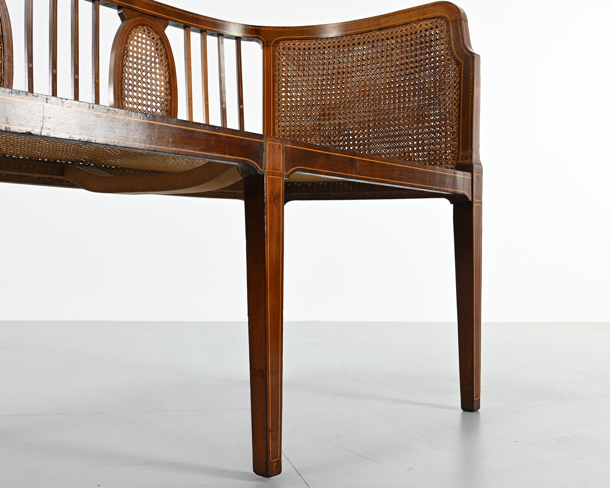 vintage caned basket-style bench, france, 1950s