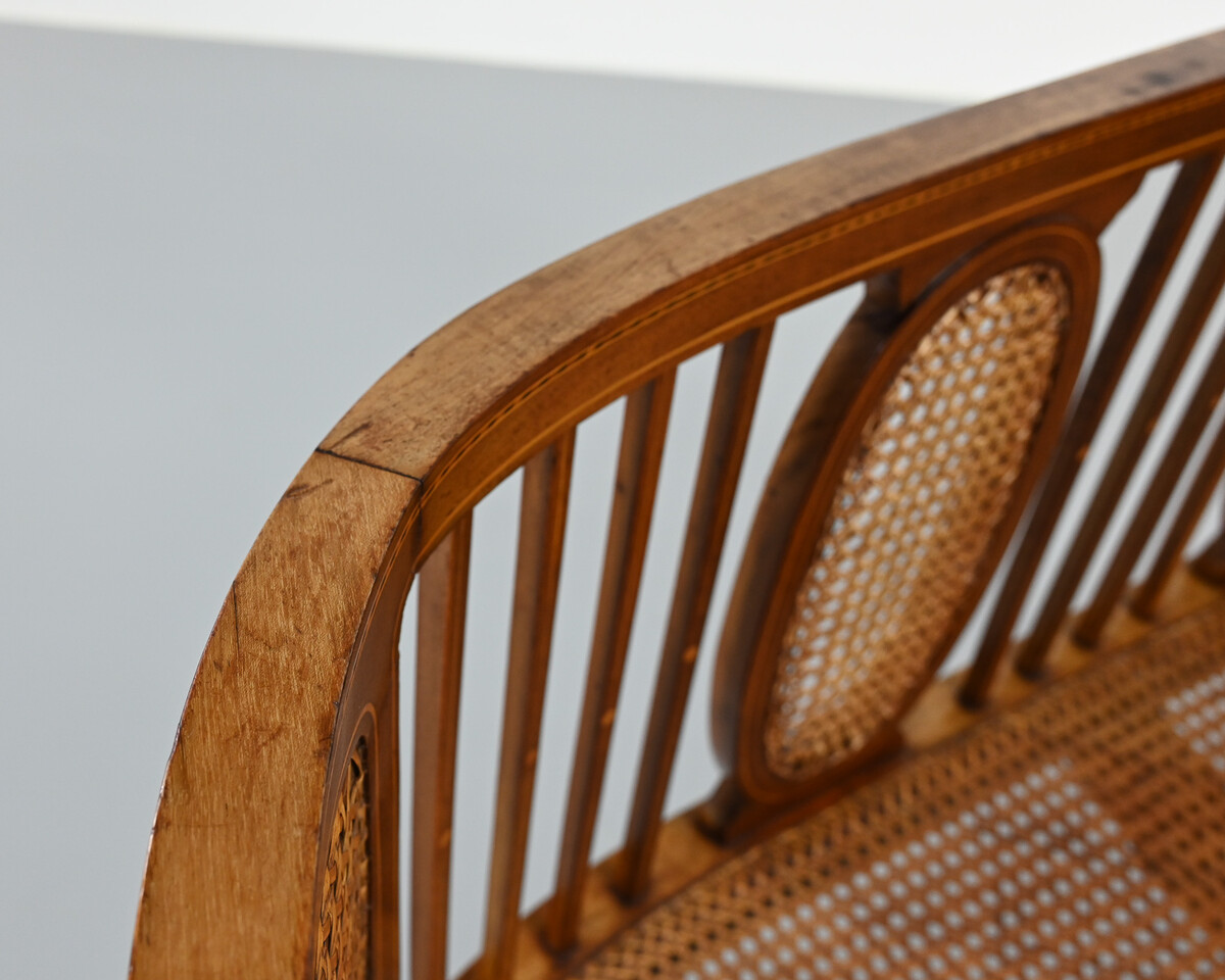vintage caned basket-style bench, france, 1950s