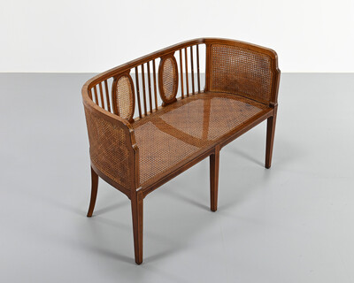 vintage caned basket-style bench, france, 1950s