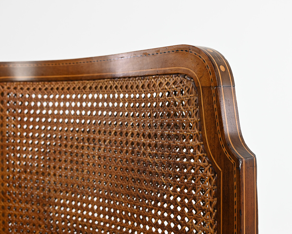 vintage caned basket-style bench, france, 1950s