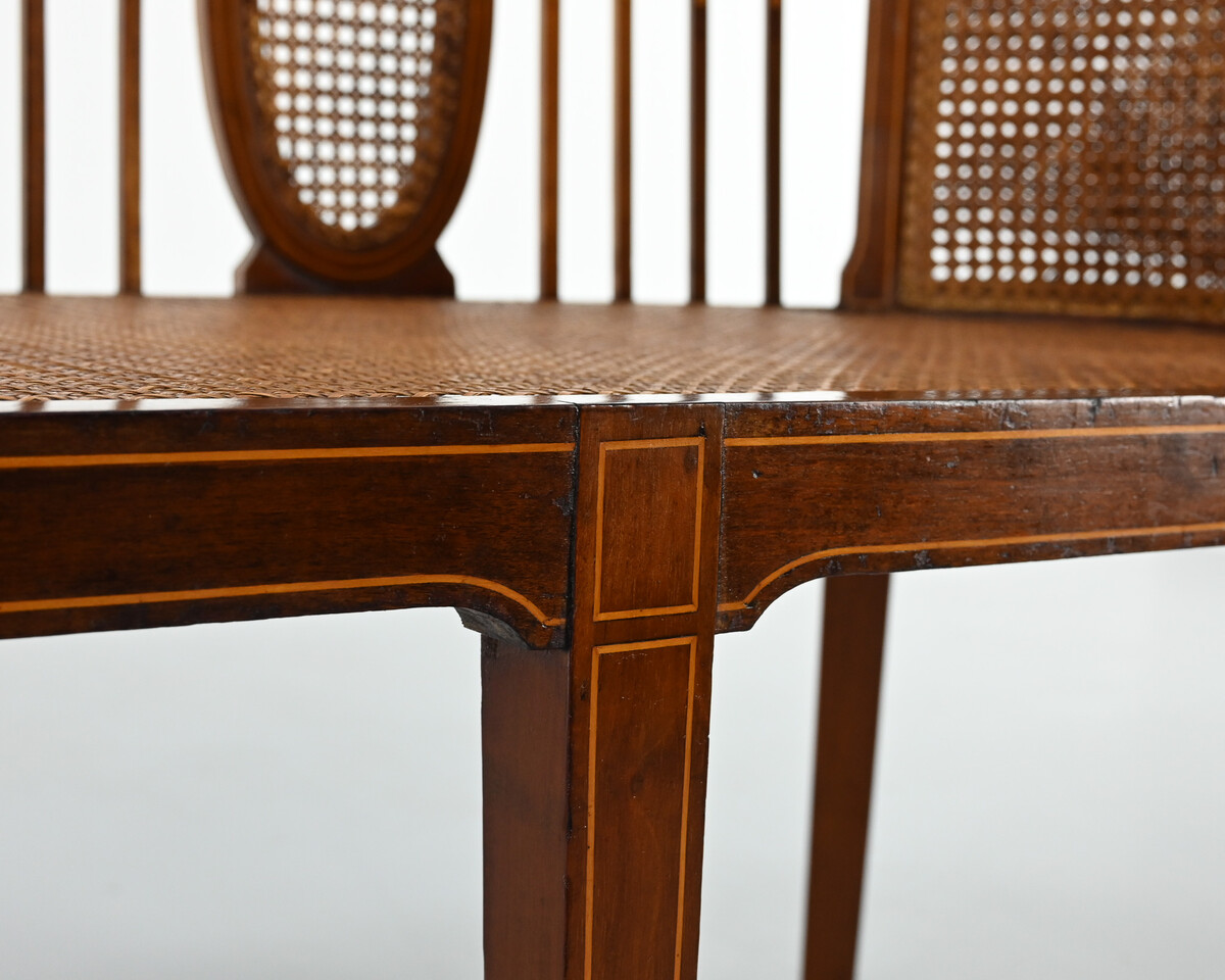 vintage caned basket-style bench, france, 1950s