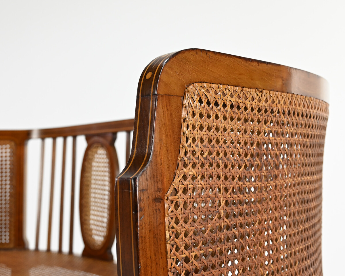 vintage caned basket-style bench, france, 1950s