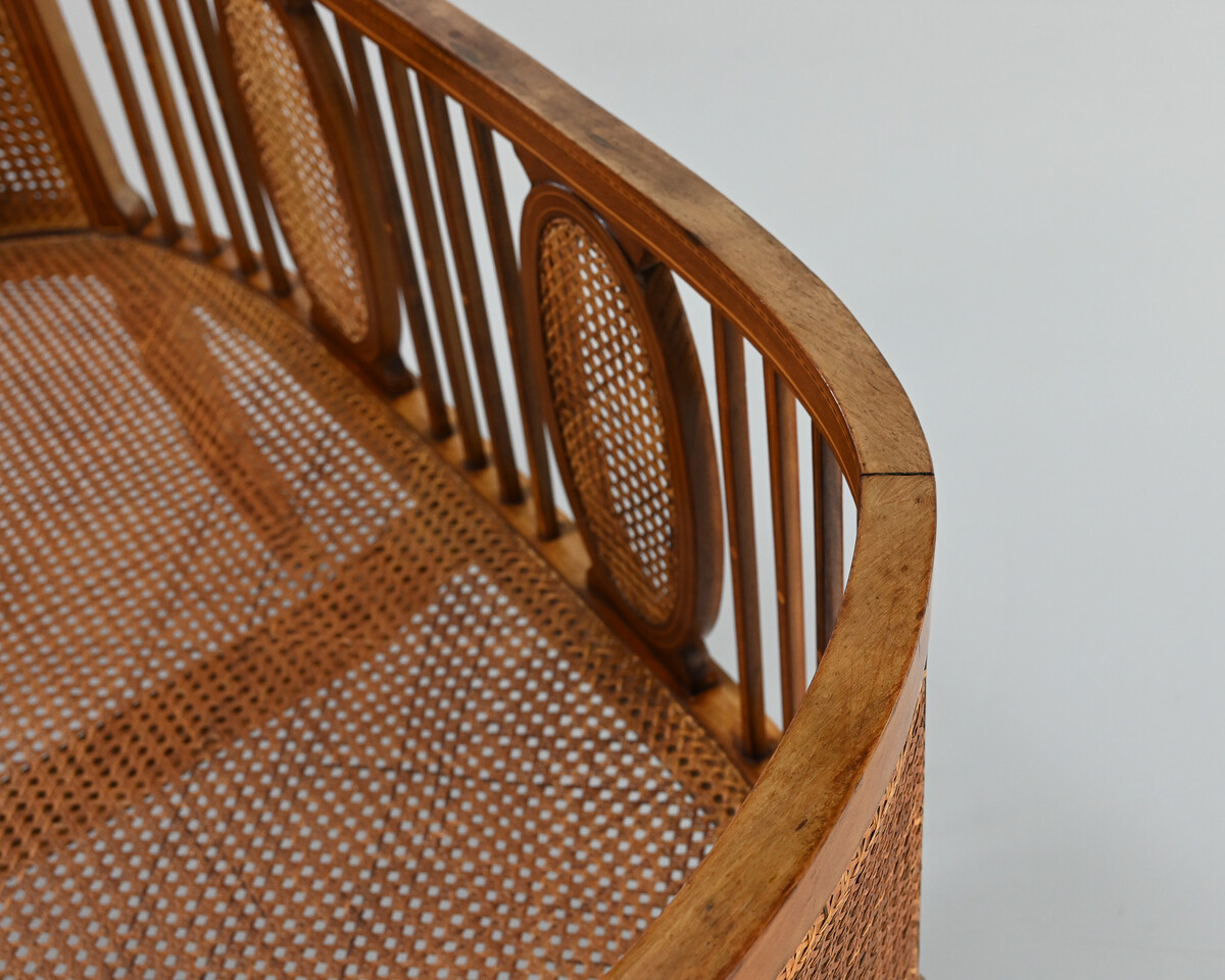 vintage caned basket-style bench, france, 1950s