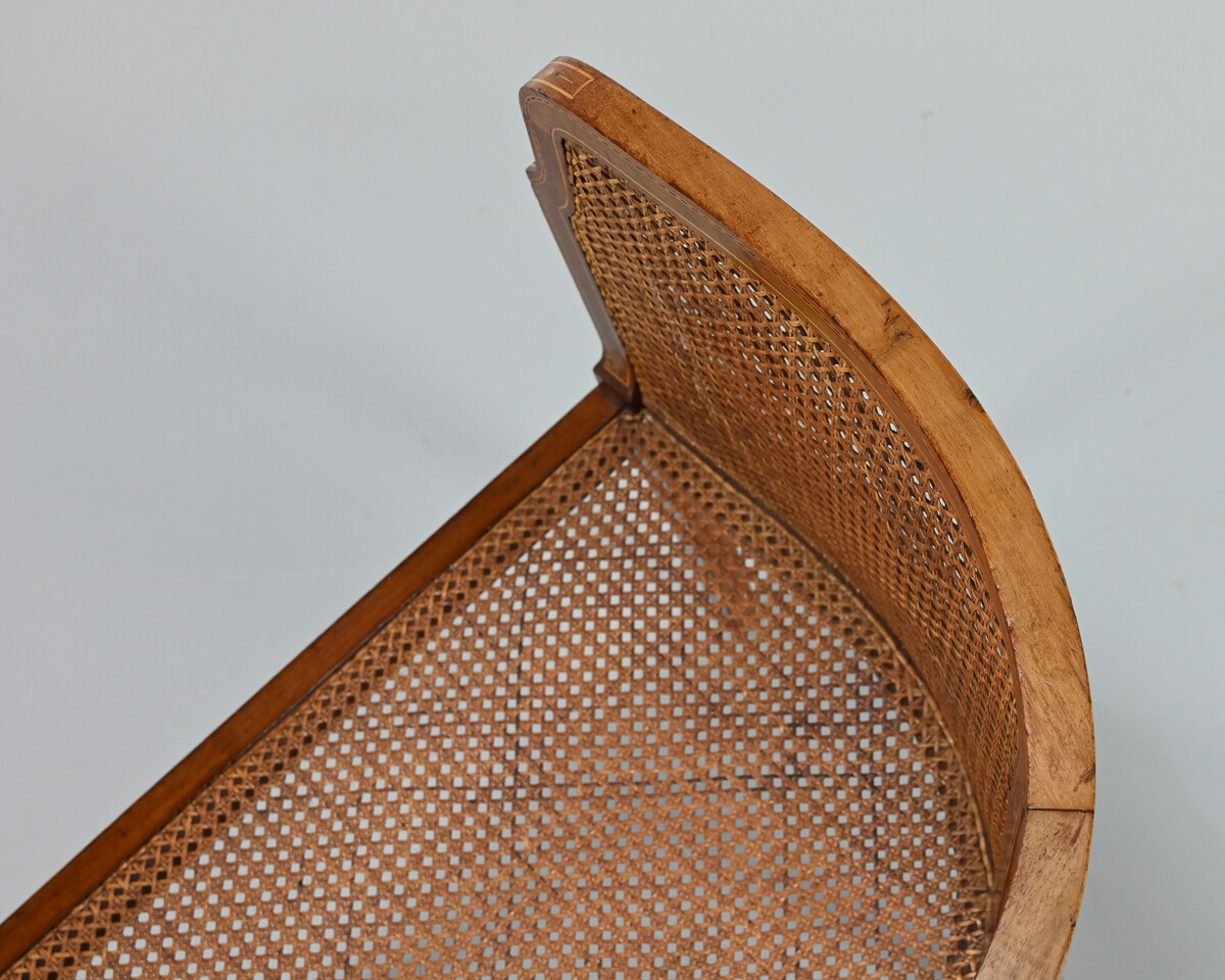 vintage caned basket-style bench, france, 1950s