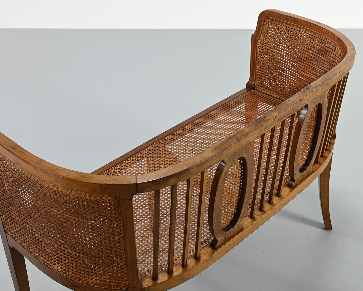 vintage caned basket-style bench, france, 1950s