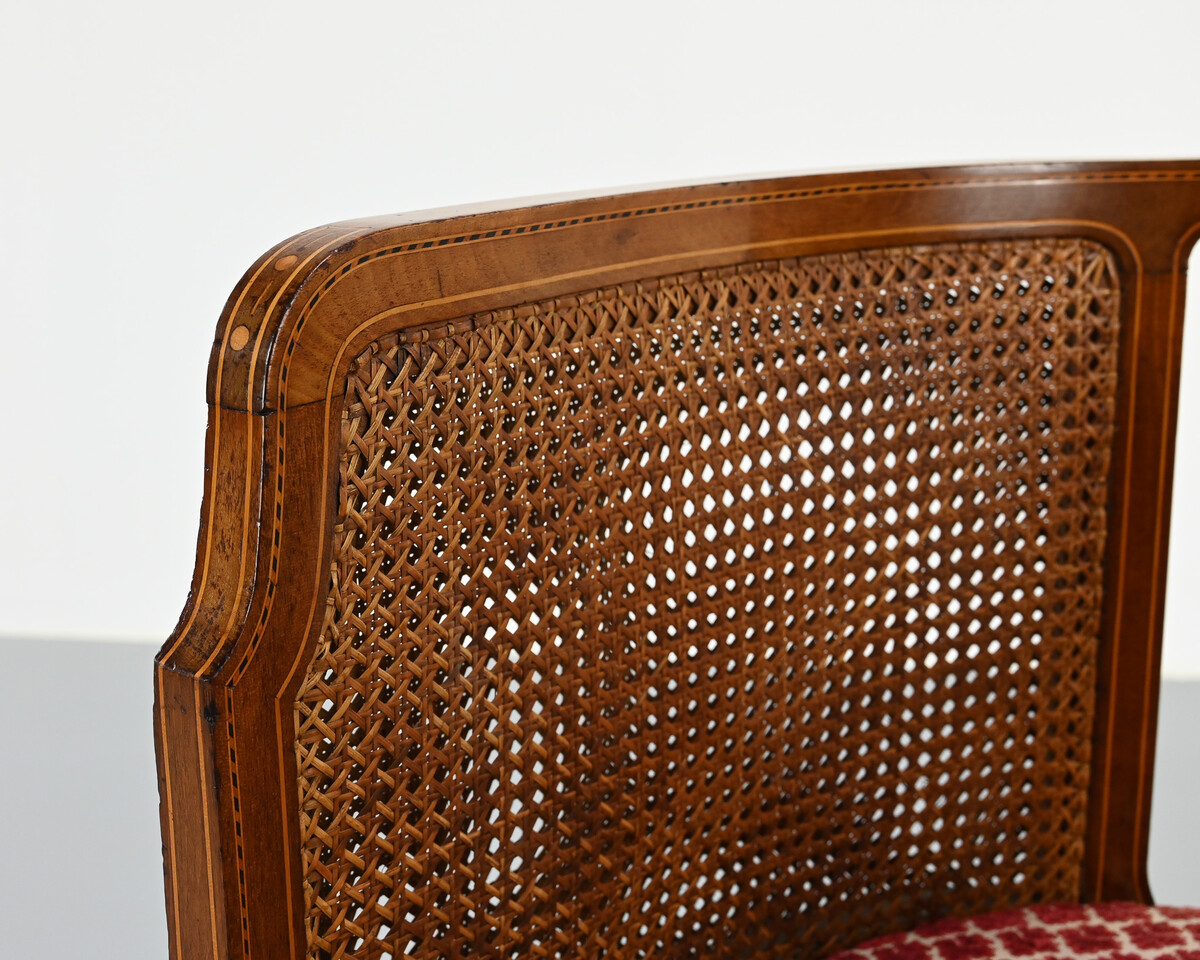 vintage caned basket-style bench, france, 1950s