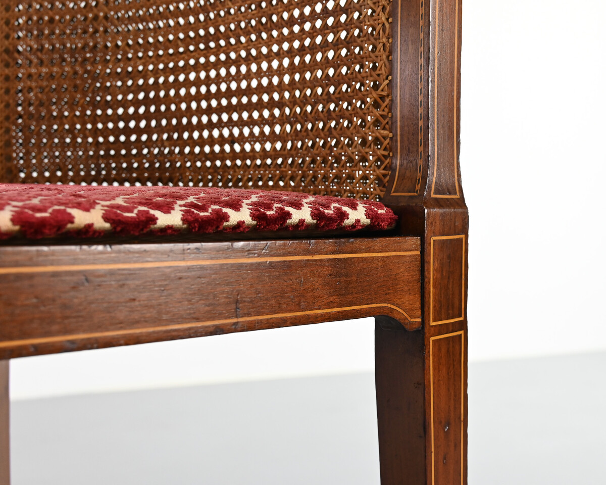 vintage caned basket-style bench, france, 1950s