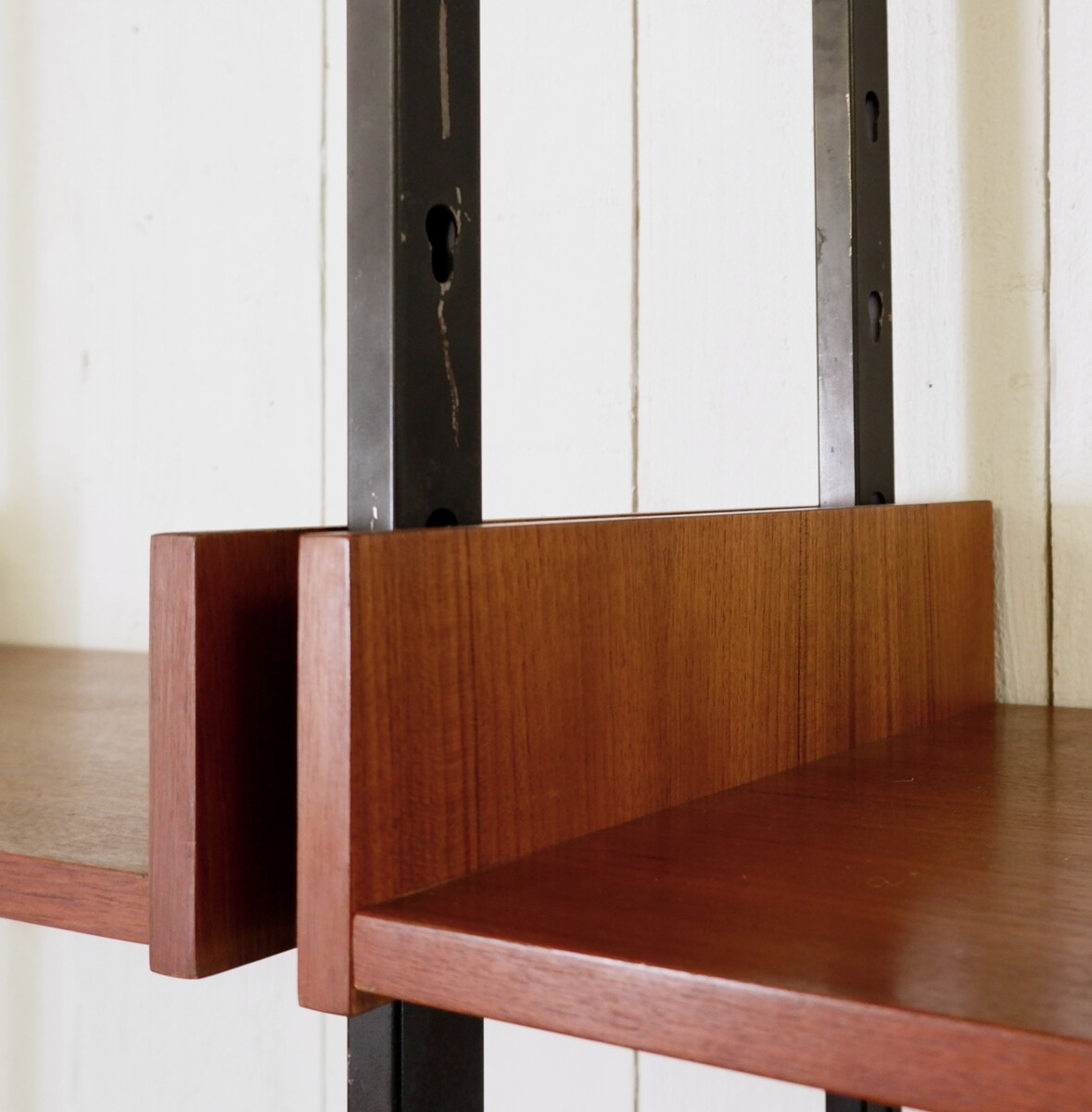 Vintage ceiling to floor bookcase in laminate teak and metal, 1960s