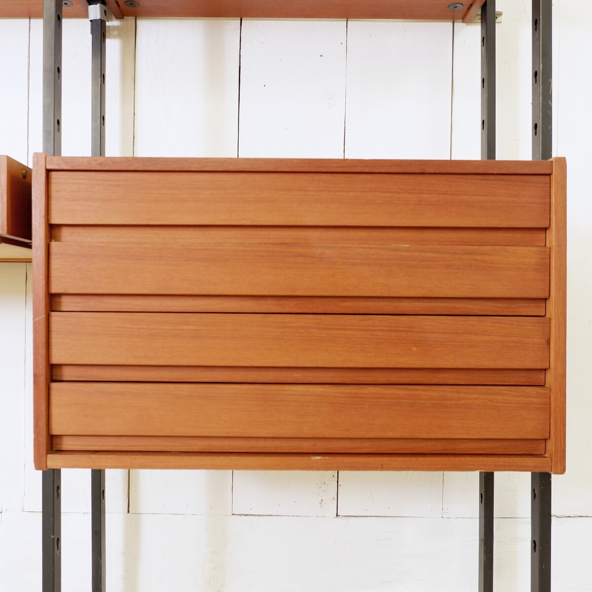 Vintage ceiling to floor bookcase in laminate teak and metal, 1960s