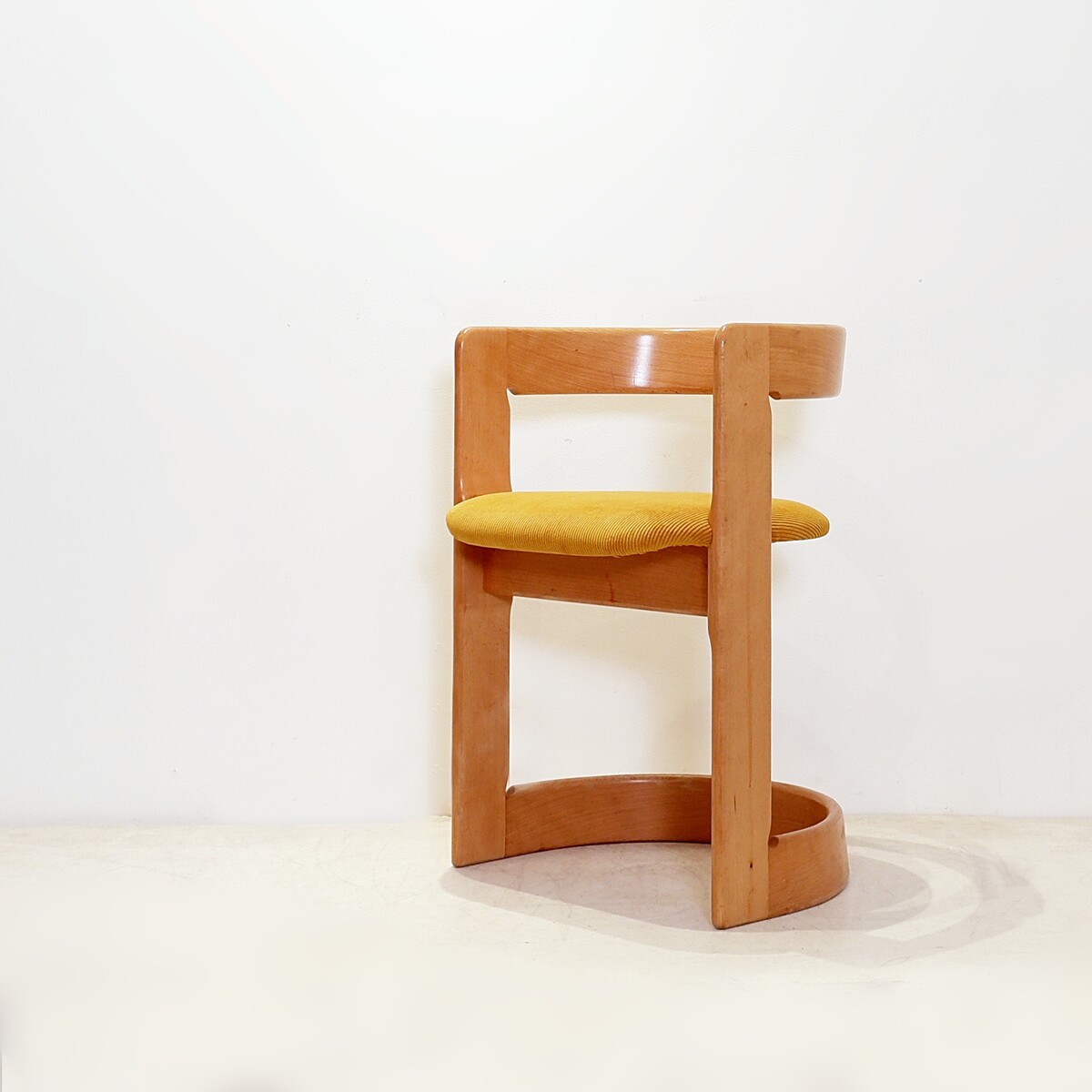 Vintage curved solid wood side chair - New yellow corduroy upholstery