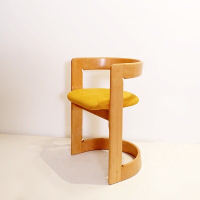 Vintage curved solid wood side chair - New yellow corduroy upholstery