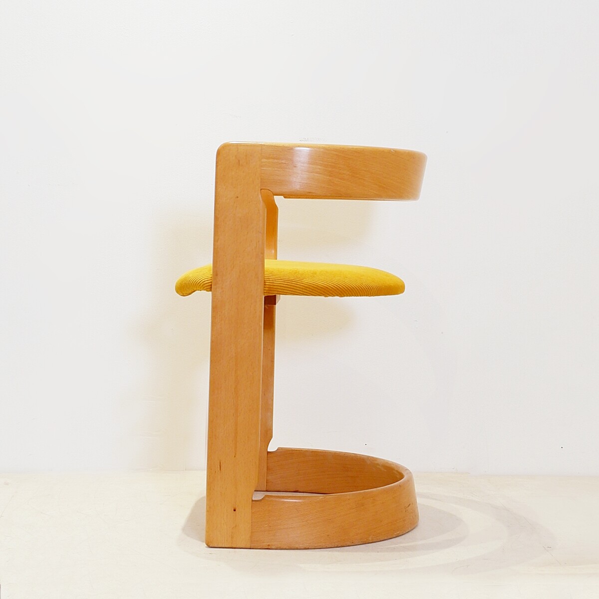 Vintage curved solid wood side chair - New yellow corduroy upholstery