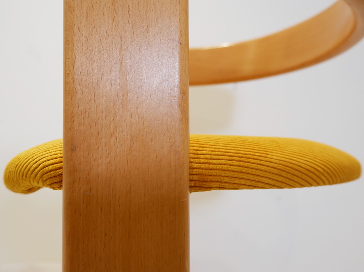 Vintage curved solid wood side chair - New yellow corduroy upholstery