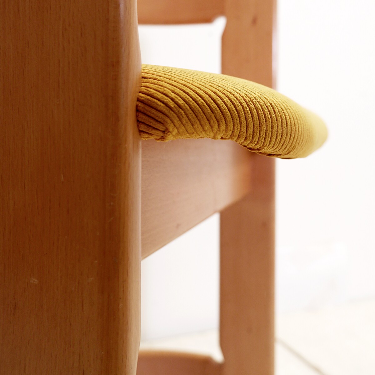 Vintage curved solid wood side chair - New yellow corduroy upholstery