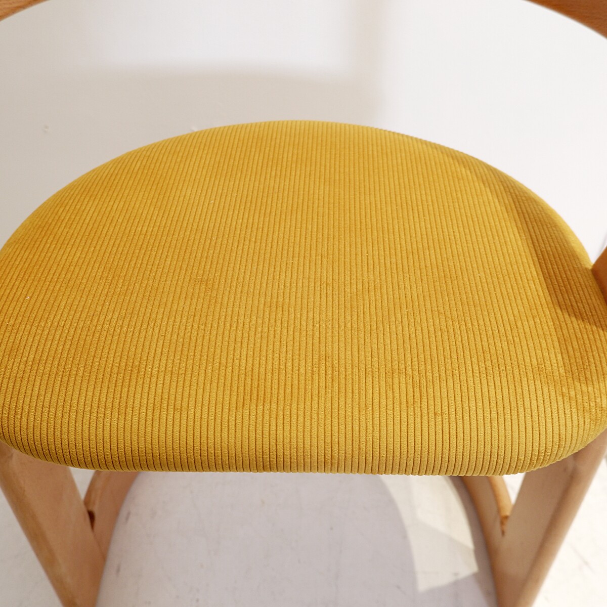 Vintage curved solid wood side chair - New yellow corduroy upholstery