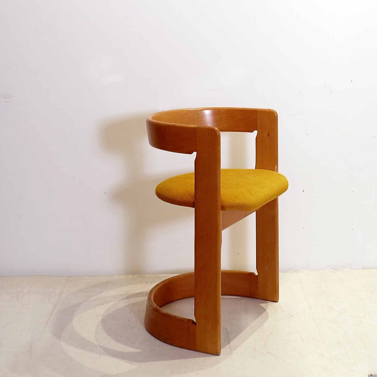 Vintage curved solid wood side chair - New yellow corduroy upholstery