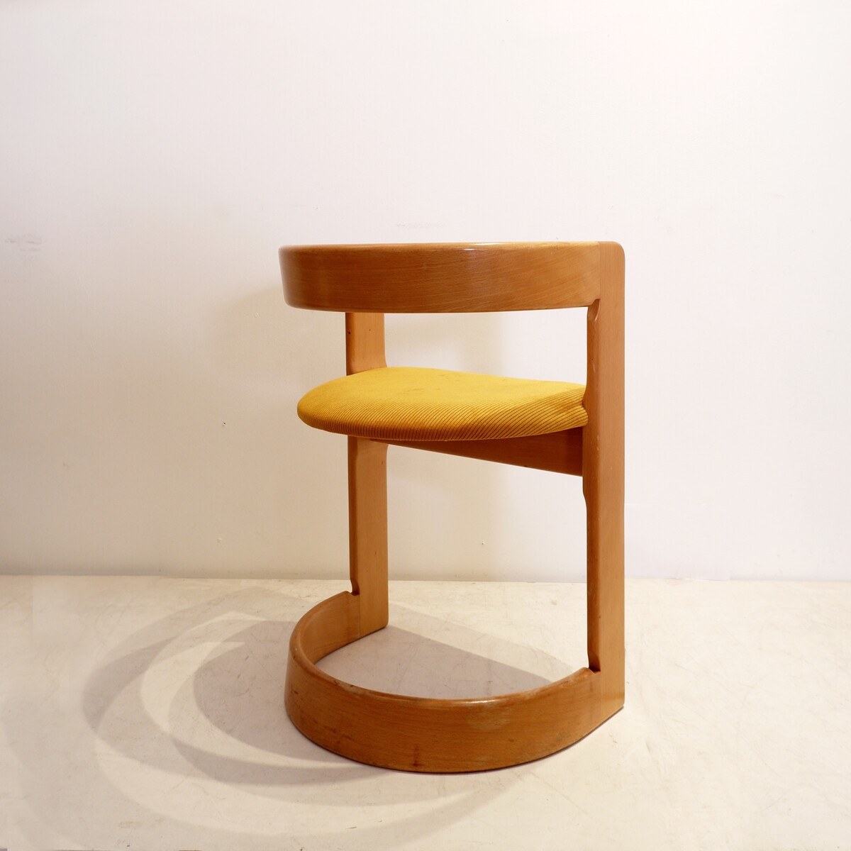 Vintage curved solid wood side chair - New yellow corduroy upholstery