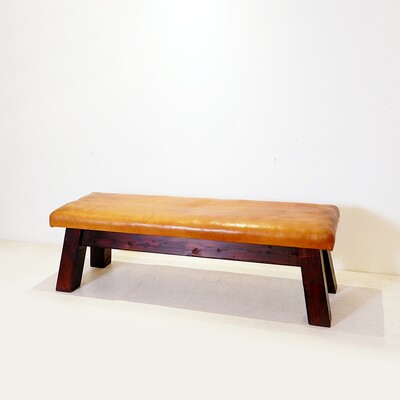 Vintage Leather and wood Bench 