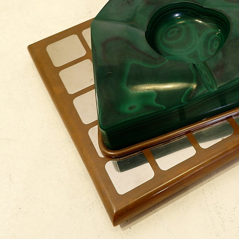 Vintage Malachite ashtray or empty pocket on copper and metal tray