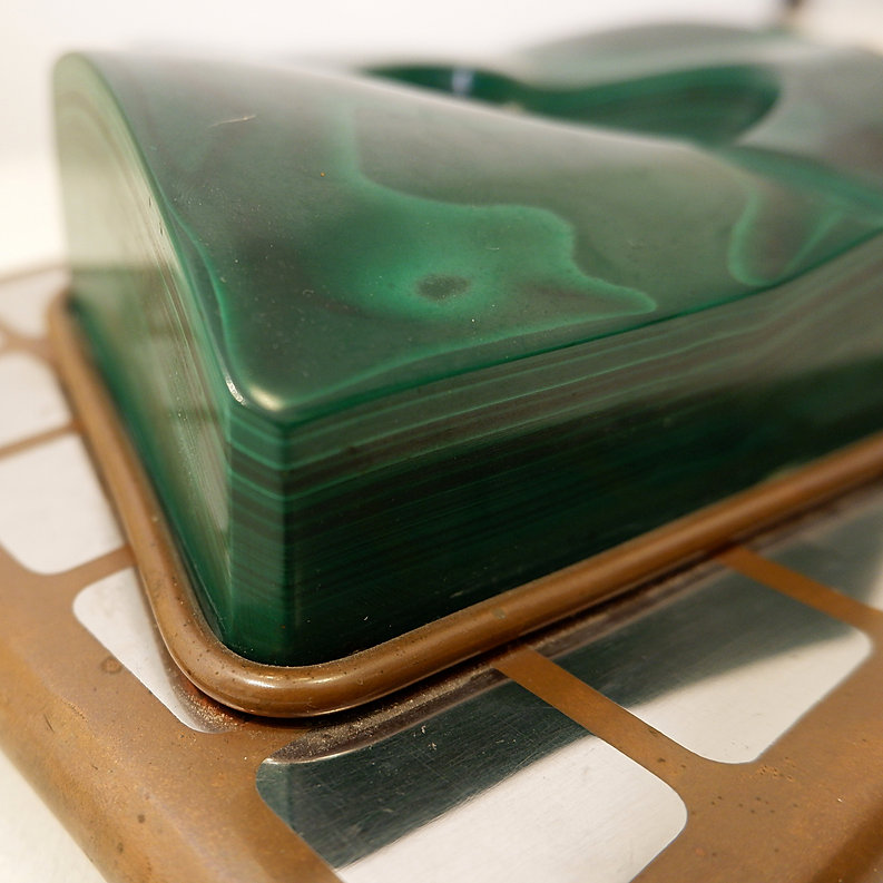 Vintage Malachite ashtray or empty pocket on copper and metal tray