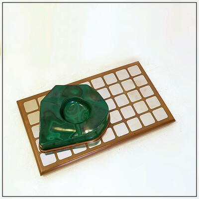 Vintage Malachite ashtray or empty pocket on copper and metal tray