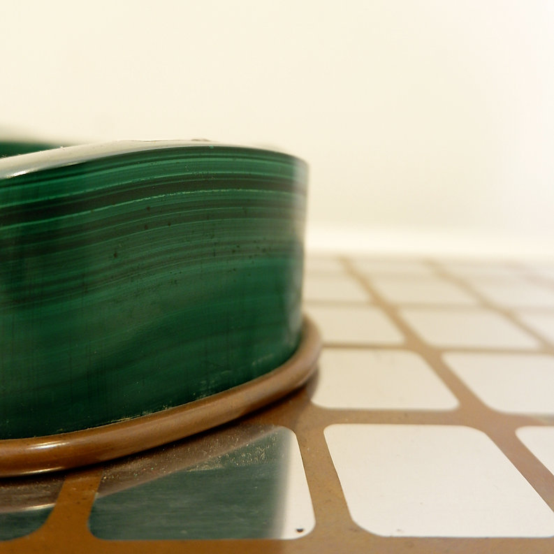 Vintage Malachite ashtray or empty pocket on copper and metal tray