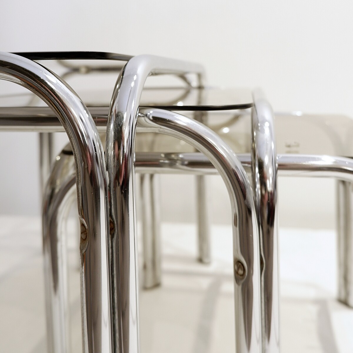 Vintage Nesting Tables in Chrome and Smoked Glass - 1970s