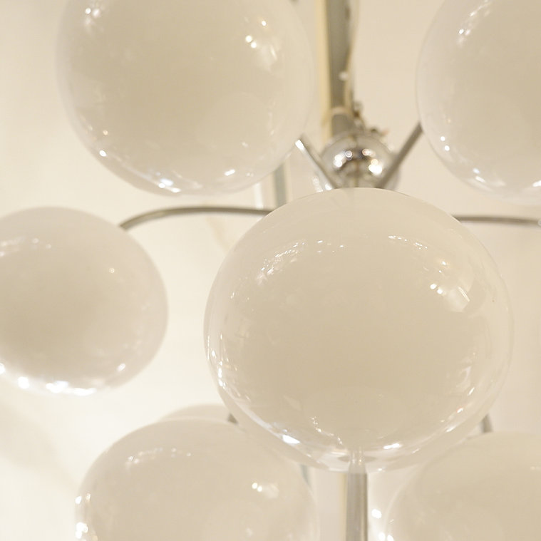 Vintage opaline glass Sputnik chandelier with 10 lights, 1960s