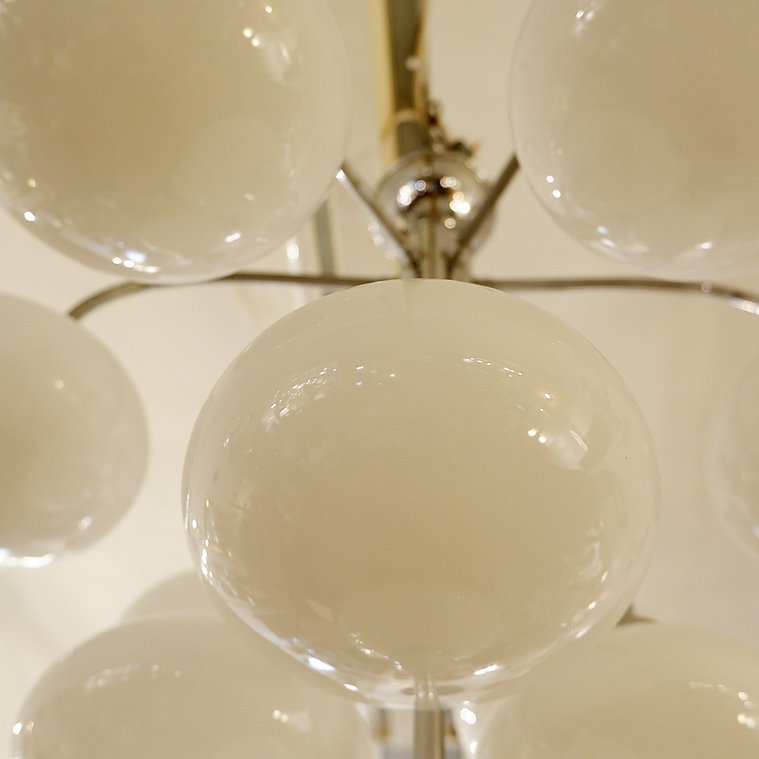 Vintage opaline glass Sputnik chandelier with 10 lights, 1960s