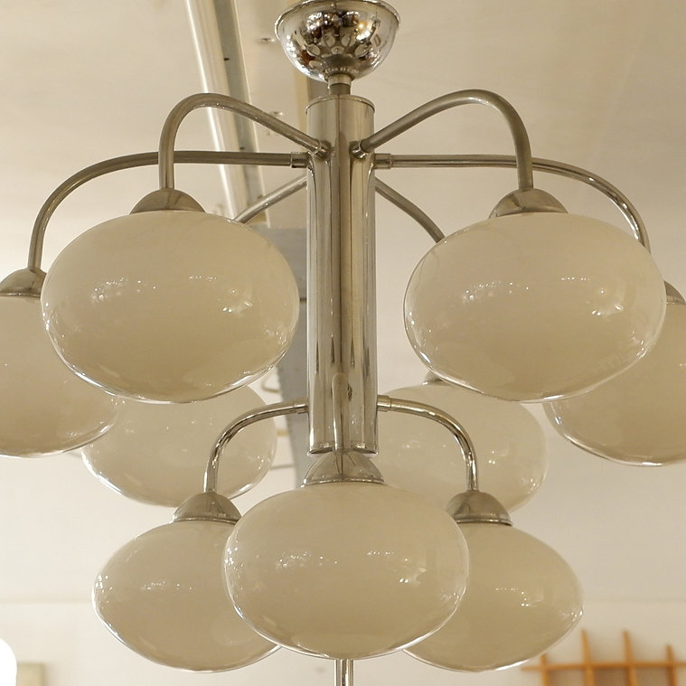 Vintage opaline glass Sputnik chandelier with 10 lights, 1960s