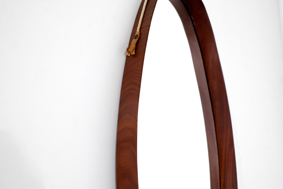 Vintage Oval mirror in wood, Italy 1960s.
