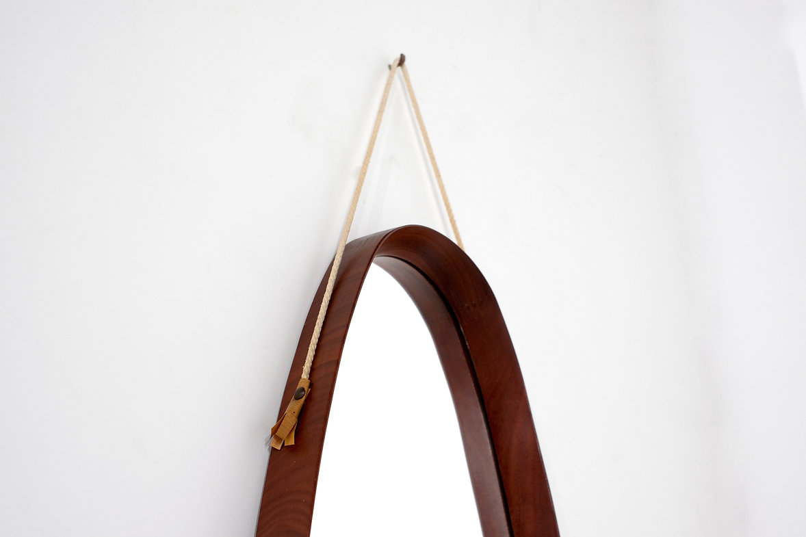 Vintage Oval mirror in wood, Italy 1960s.
