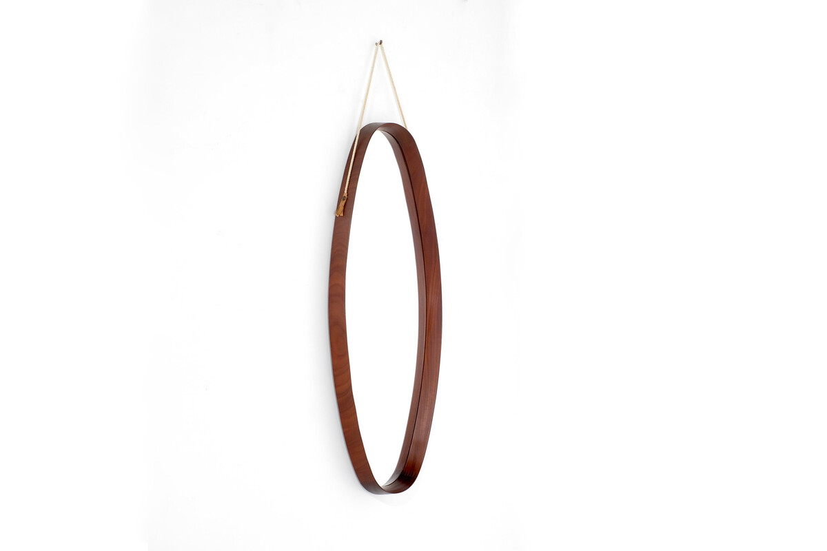 Vintage Oval mirror in wood, Italy 1960s.
