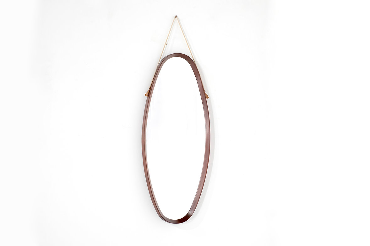 Vintage Oval mirror in wood, Italy 1960s.