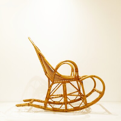 Vintage Rocking Chair in Curved Bamboo - 1950/60s