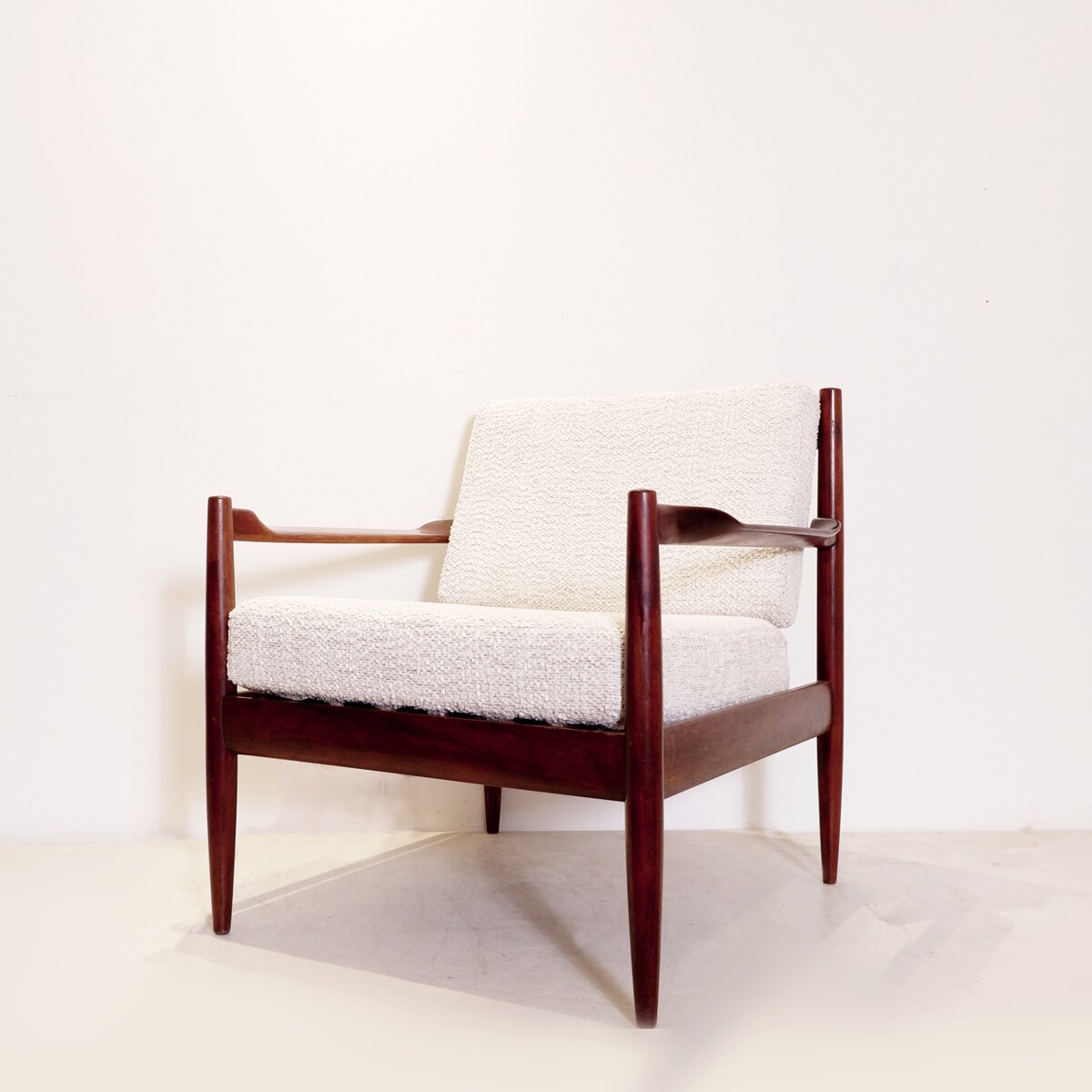 Vintage Scandinavian armchair from the 1960s - new bouclette fabric upholstery