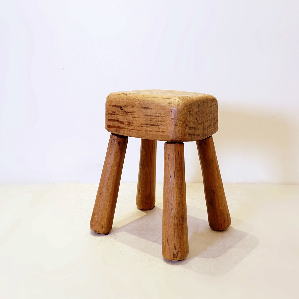 Vintage Stool in Primitive Brutalist Folkart Style