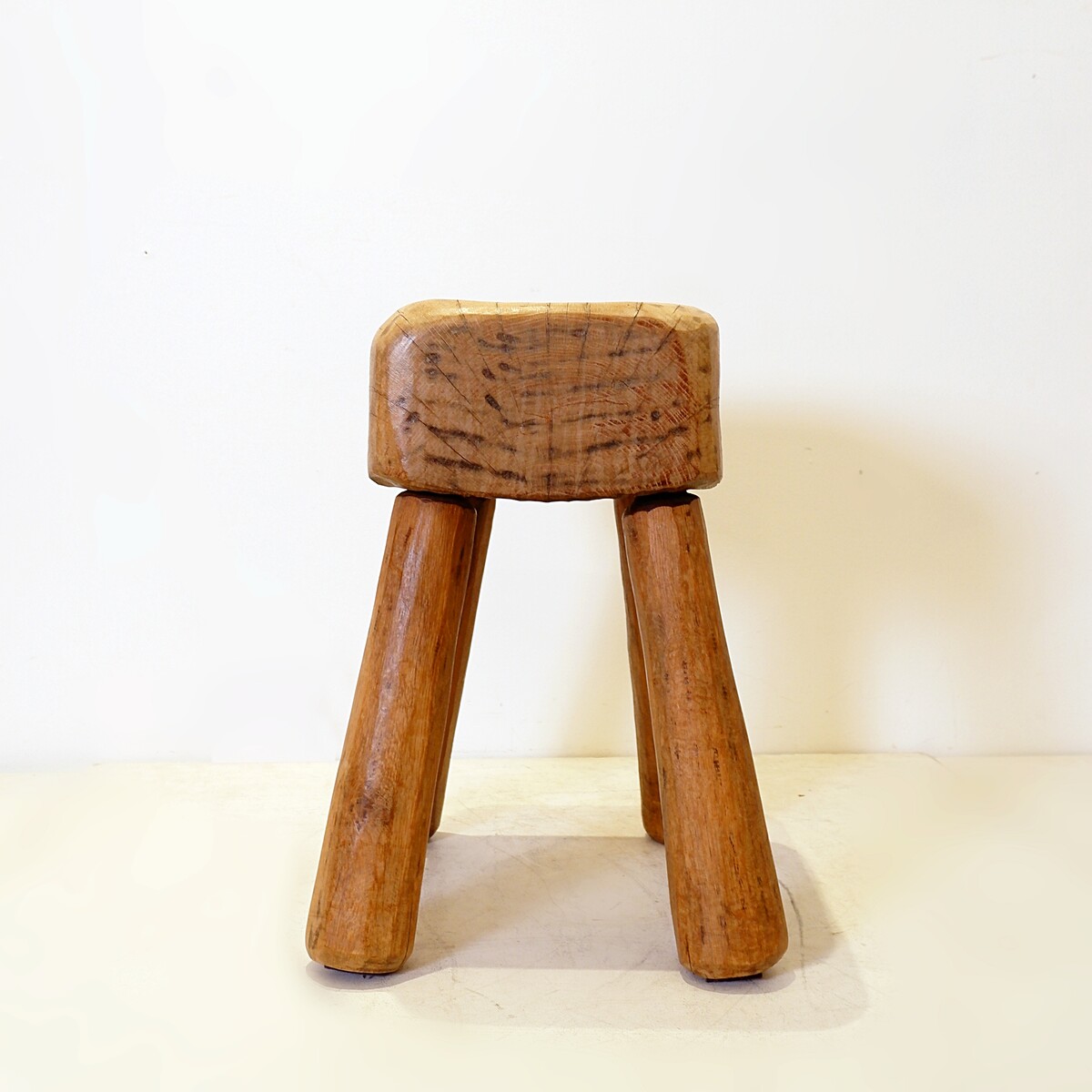 Vintage Stool in Primitive Brutalist Folkart Style
