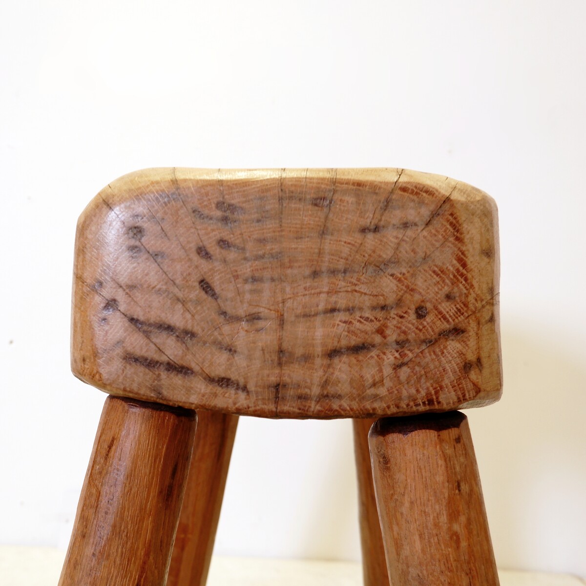 Vintage Stool in Primitive Brutalist Folkart Style