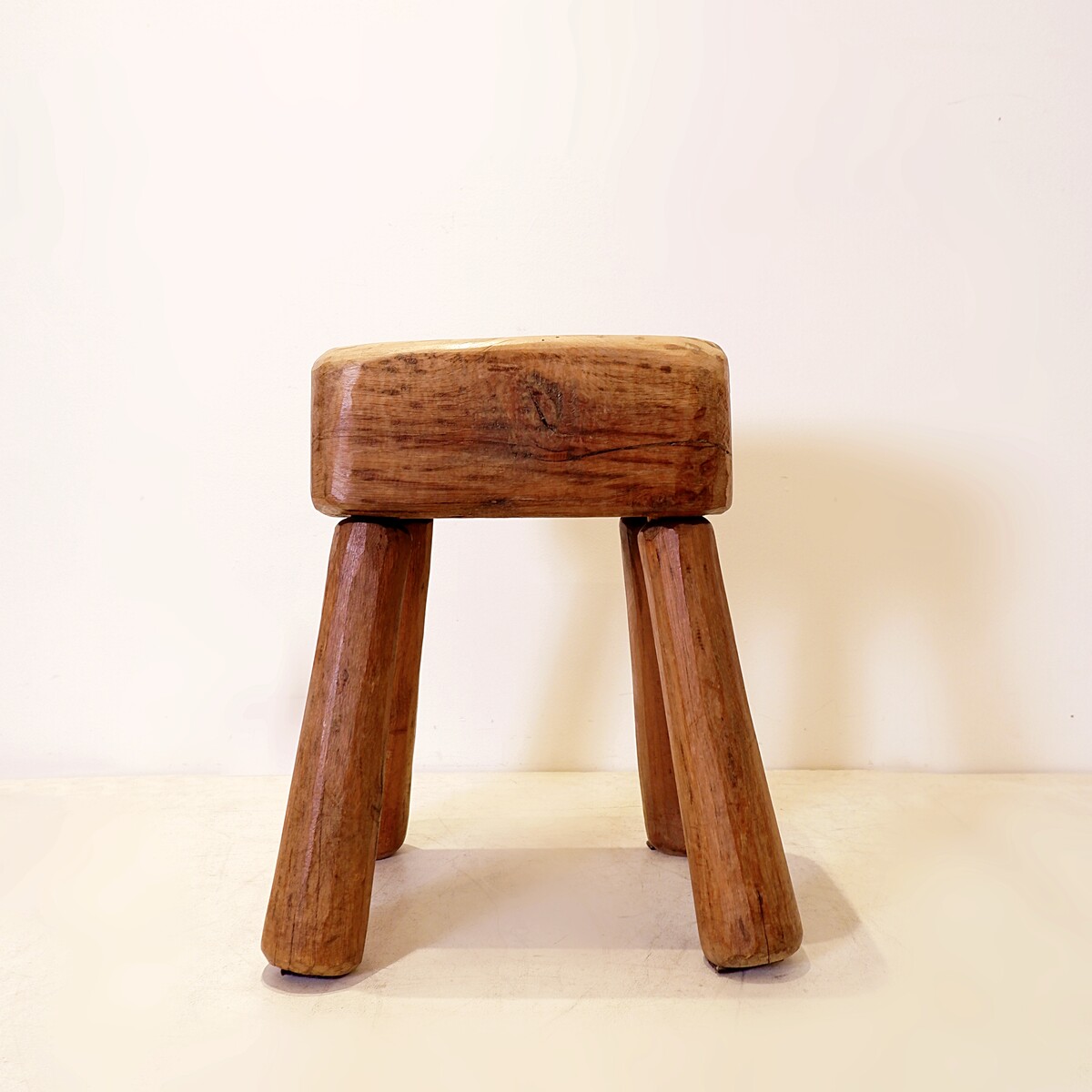 Vintage Stool in Primitive Brutalist Folkart Style