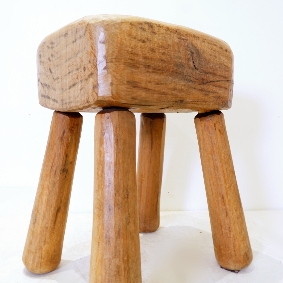 Vintage Stool in Primitive Brutalist Folkart Style