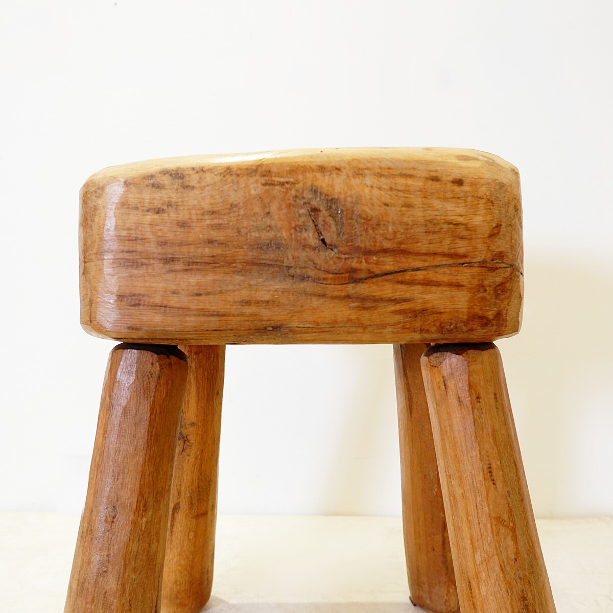 Vintage Stool in Primitive Brutalist Folkart Style