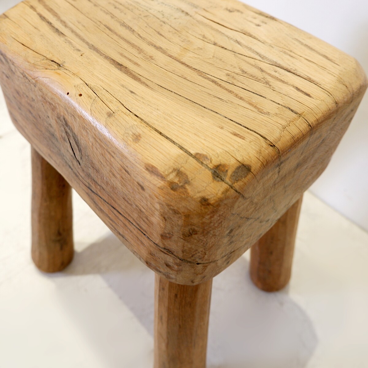Vintage Stool in Primitive Brutalist Folkart Style