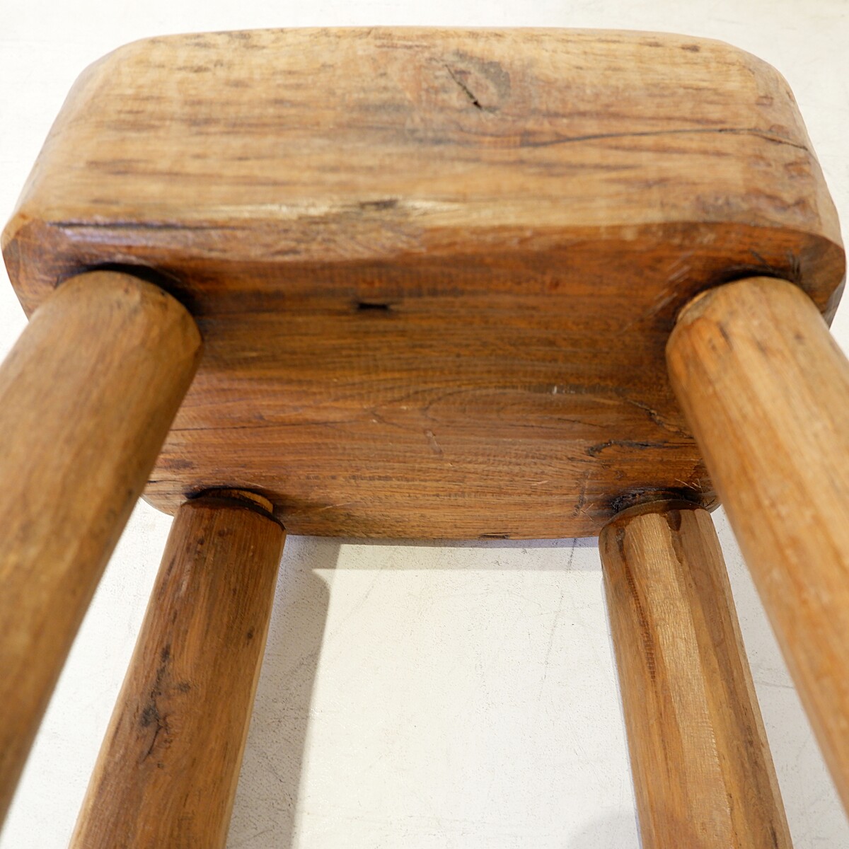 Vintage Stool in Primitive Brutalist Folkart Style