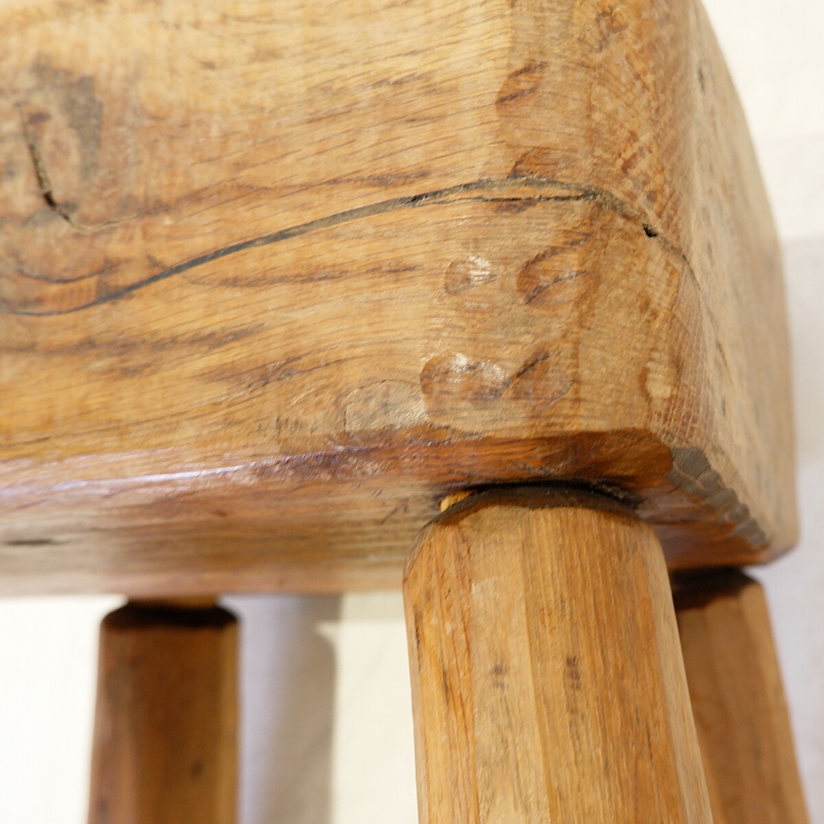 Vintage Stool in Primitive Brutalist Folkart Style