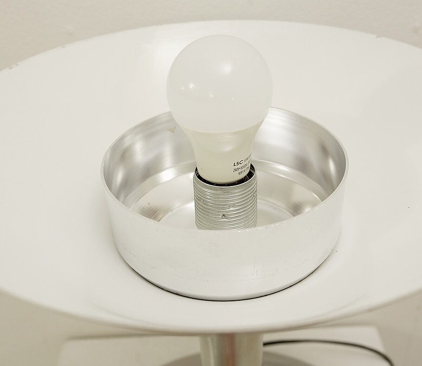 Wear consistent with age and use.  Glass opaline and Brushed aluminum Floor/table lamp