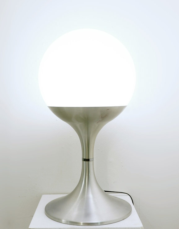 Wear consistent with age and use.  Glass opaline and Brushed aluminum Floor/table lamp