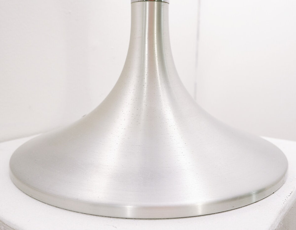 Wear consistent with age and use.  Glass opaline and Brushed aluminum Floor/table lamp