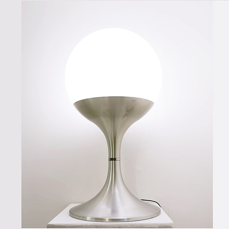 Wear consistent with age and use.  Glass opaline and Brushed aluminum Floor/table lamp